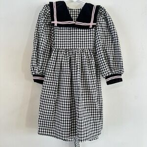 VTG 90's Debut Girls 4T Toddler Dress Checkered Black White Collar Pink Tie